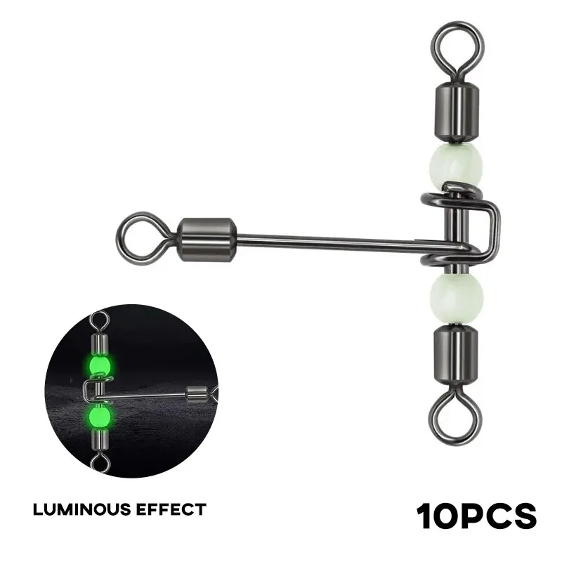Giratorios de pesca luminosos, 10 Uds., giratorios en forma de T de 3 vías con granos espaciales, conector de broches cruzados de Peaca, aparejos de pesca