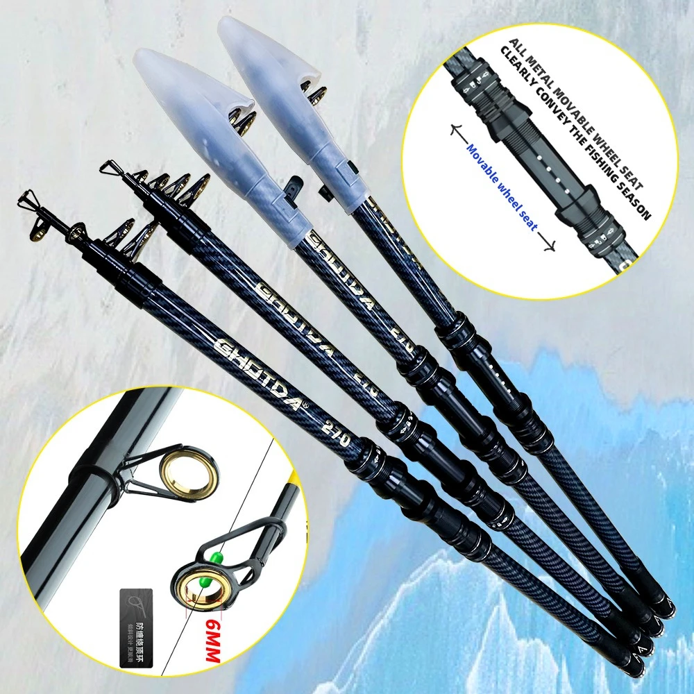 GHOTDA 2,1/2,4/2,7/3,0/3,6/4,5 M alimentador de caña de pescar de carpa dura FRP caña de pescar telescópica de fibra de carbono asiento de carrete extraíble