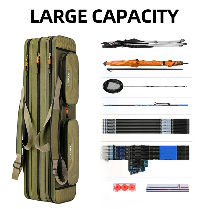 Bolsa de caña de pescar de 2/3/4 capas, 80-130CM, mochila de almacenamiento de equipo de pesca grande recta, bolso de entrenamiento para deportes al aire libre, bolso de caña de mar - imagen 3
