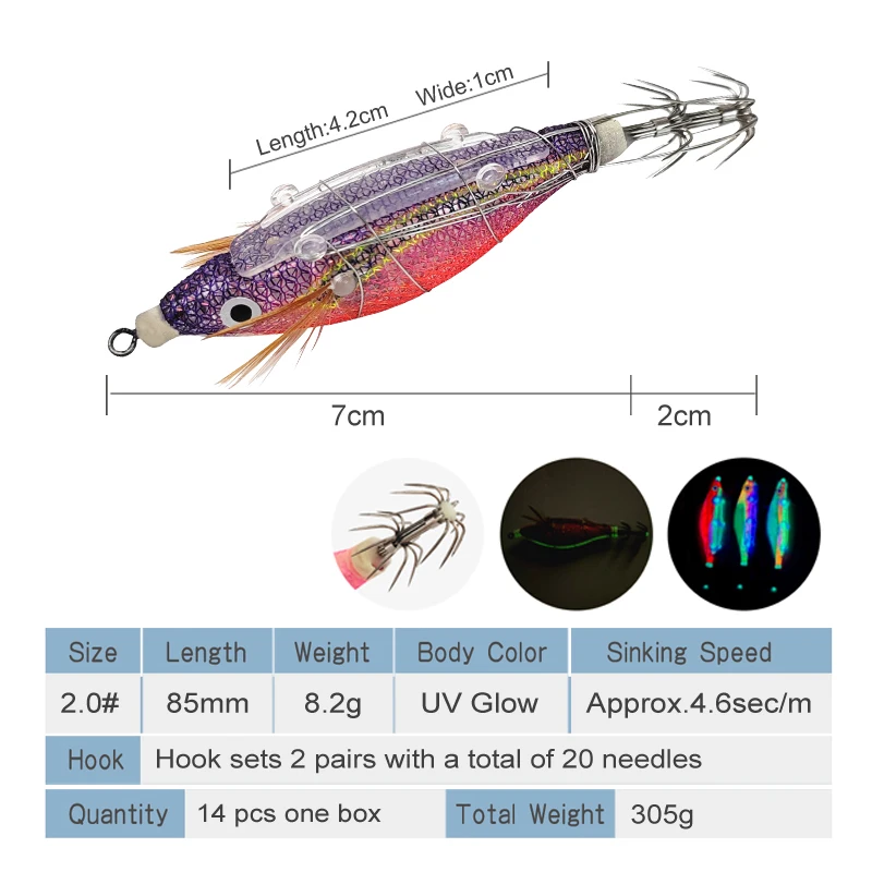 Nuevo 14 unids/set Webfoot pulpo Egi señuelo de pesca calamar Jig Egi gancho Artificial incluido luminoso sepia cebo aparejos de mar - imagen 3