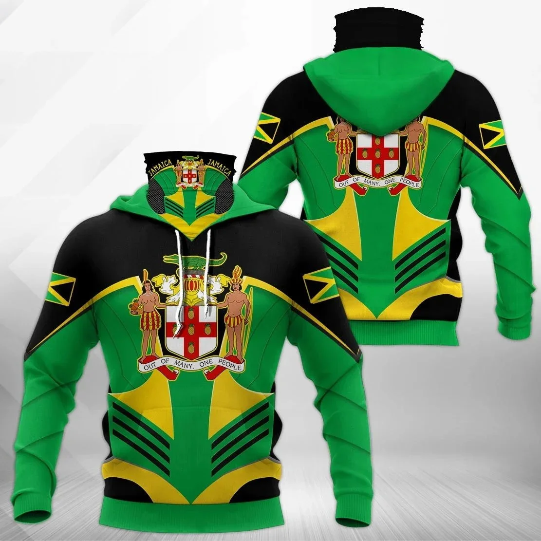 Sudadera 3D Jamaica hombre con capucha – Estampado escudo y bandera