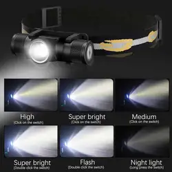 Linterna Frontal LED Recargable USB-C con Zoom para Pesca