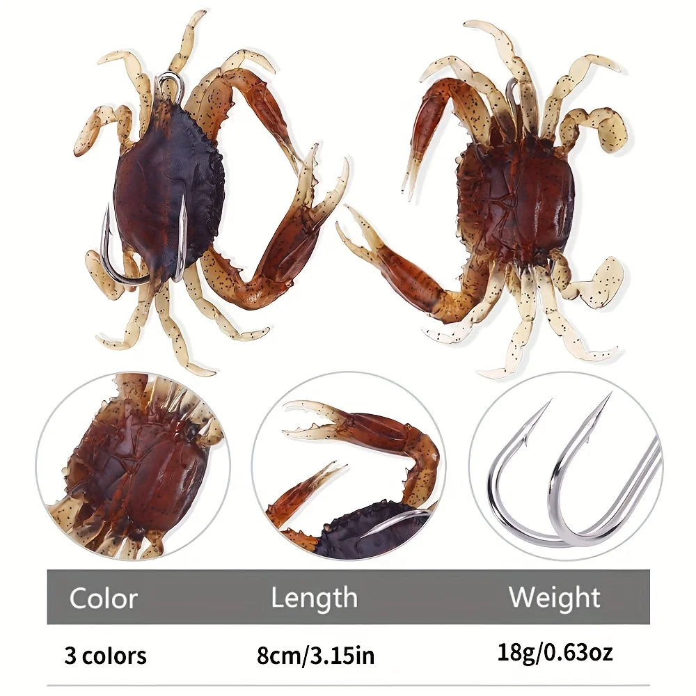 Señuelos blandos de cangrejo, anzuelos dobles afilados, cebo falso realista, perfecto para pesca en el mar, Swimbait, 1 piezas, 8cm/19g, 3.03in - imagen 5