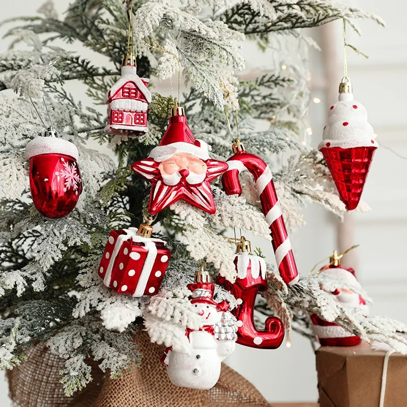Adornos navideños para árbol de Navidad, 2 piezas, Papá Noel, helado, muñeco de nieve, casa, estrella, muleta, botas, adornos colgantes - imagen 3