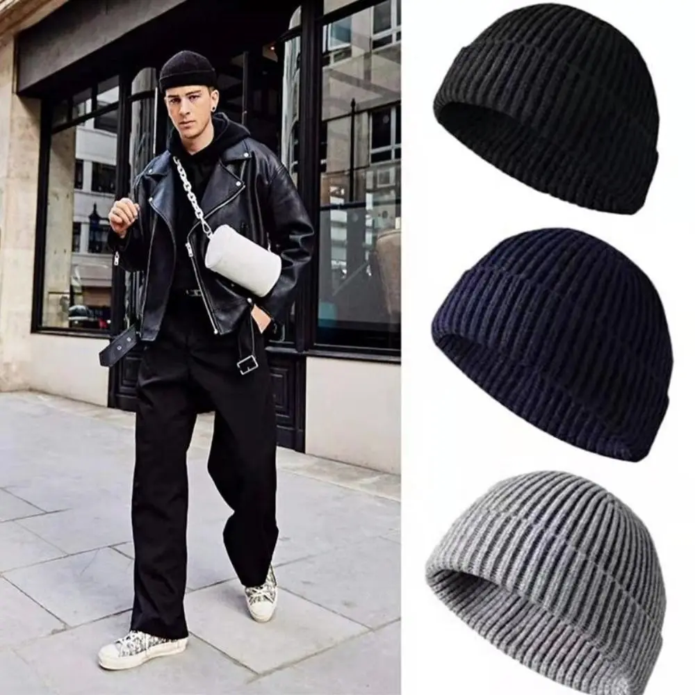 Gorros de punto de estilo coreano a la moda, gorro corto de Hip Hop con bridas, gorros de pescador cálidos para otoño e invierno - imagen 4