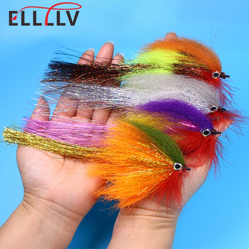 Ellllv-anzuelo serpentina de 6,9 pulgadas para mosca, 4/0, gran juego, ojos 3D, señuelo de pez cebo realista, pesca de lubina, especie de agua salada almizclada