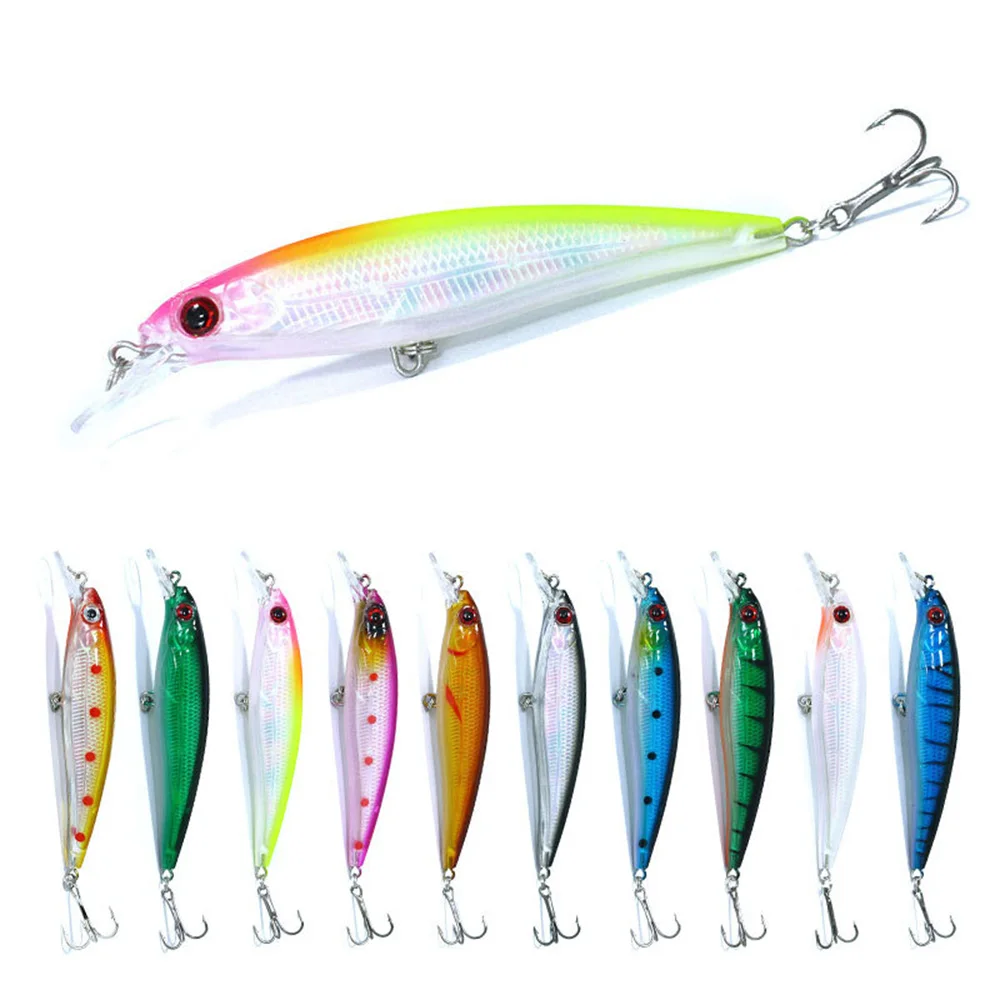 Cebo Artificial duro de suspensión de 10 piezas, 9cm, 8g/11cm, 13,4g, señuelo de pececillo realista, aparejos de pesca de lubina Wobbler, anzuelo de agua salada - imagen 5