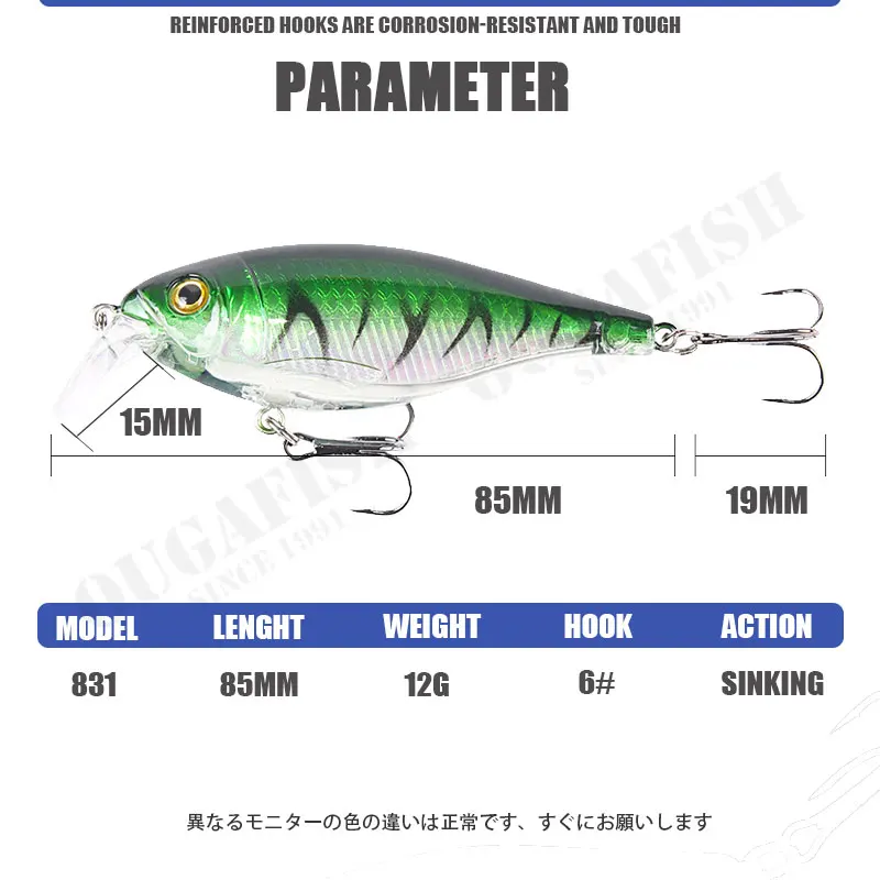 1 Uds señuelo de pesca Minnow 85MM 12G aparejos Wobbler hundidos Crankbait cebo duro Artificial Swimbait Peche Carpe Leurre equipo - imagen 4