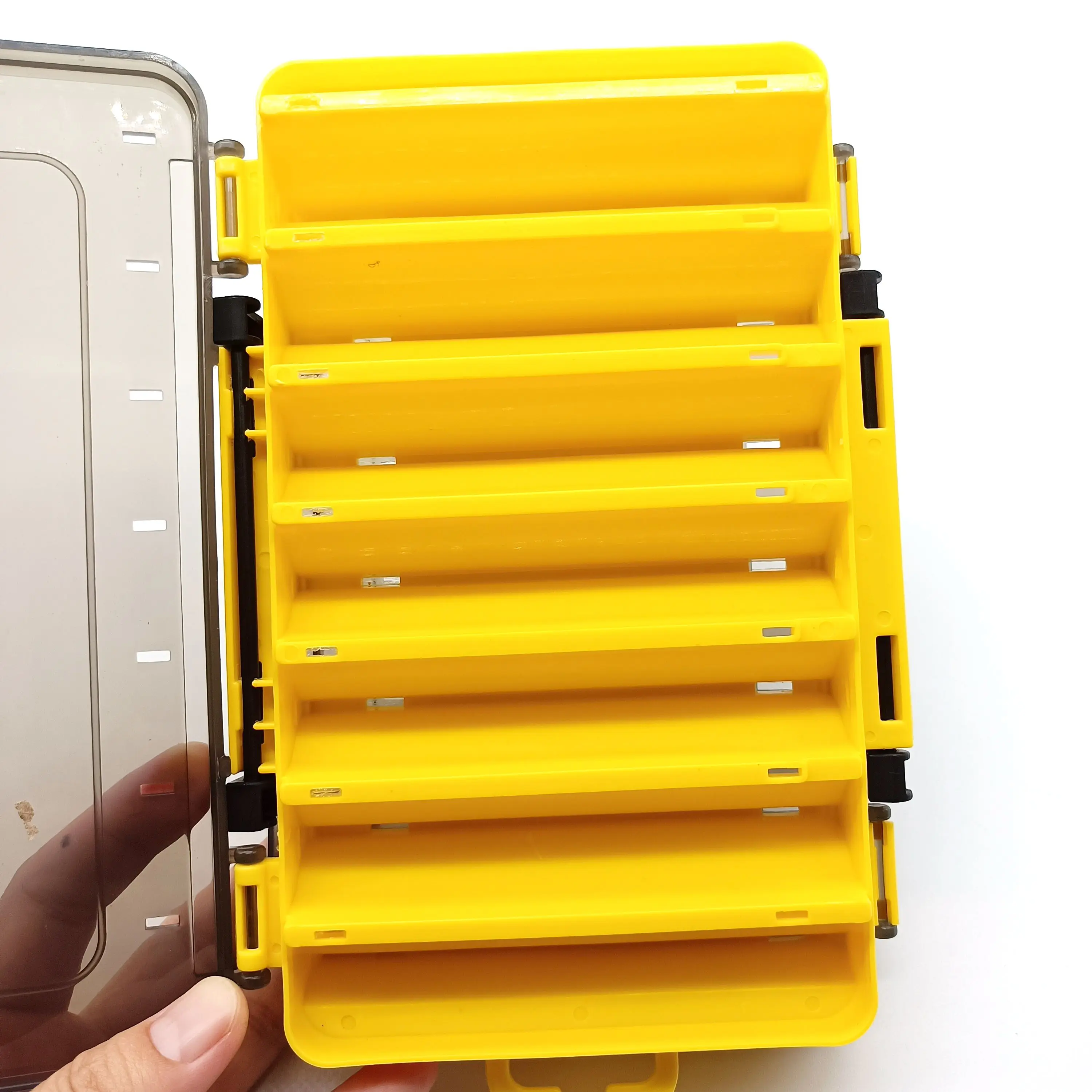 DUODUOYU-cajas de aparejos de pesca de doble cara, 1 unidad, 14 compartimentos, caja de almacenamiento portátil de aparejos de pesca de rejilla múltiple - imagen 2