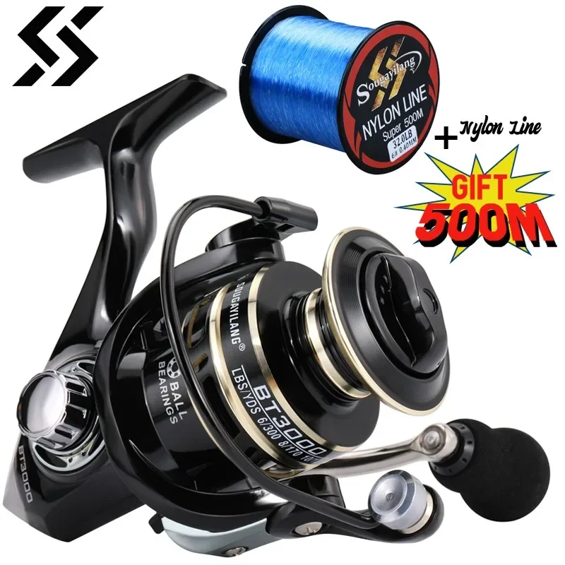 Sougayilang-carrete de Pesca giratorio 2000: 1, Ratio de engranaje, arrastre máximo de 12kg, carrete de carpa, carrete de aluminio con sedal de Pesca de 3000 m, 5,2-500