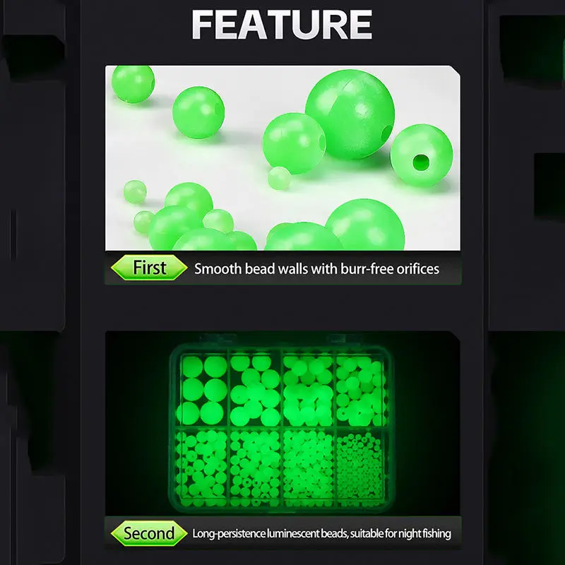 346 Uds Kit de cuentas luminosas accesorios de pesca cuentas Combo 8 tamaños en una caja cuentas de pesca de alta calidad - imagen 3