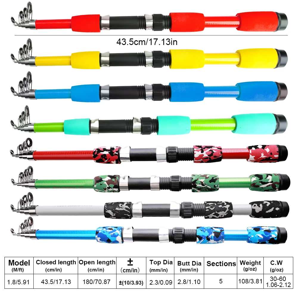 FTK-combinación de caña de pescar y carrete giratorio, caña telescópica de 1,8 M 30-60C.W con carrete de pesca 5,2: 1, Kit de pesca completo de arrastre máximo - imagen 3