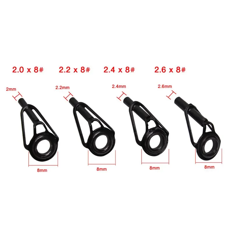 Piezas de reparación de punta de caña de pescar, anillo de acero inoxidable y cerámica, ojos guía superiores, herramientas de pesca DIY para exteriores, 8 Uds. - imagen 3