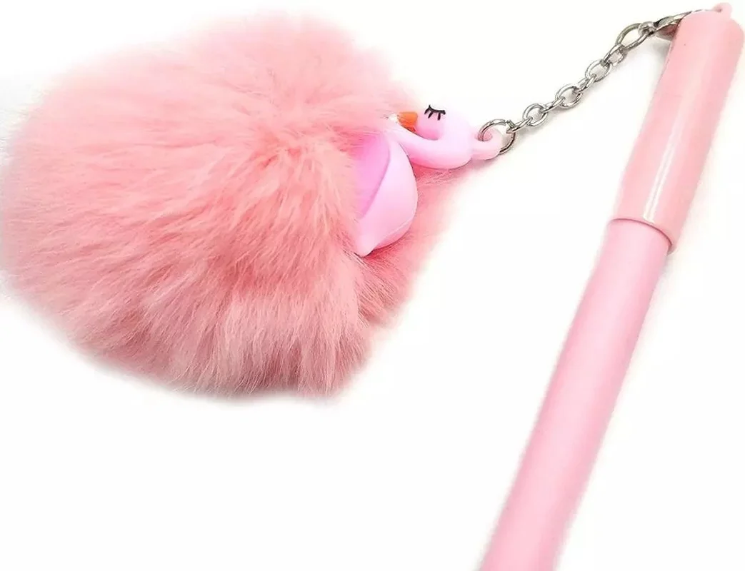 Bolígrafo de Gel con flamenco rosa, bolígrafos de cisne de peluche para la escuela, regalos para niñas, bolígrafos neutros Kawaii, suministros escolares, papelería, 1 ud. - imagen 4