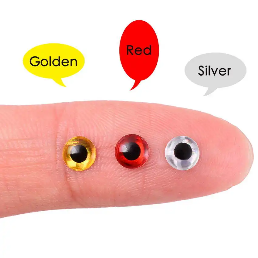 100 Uds señuelo de pesca ojo 3D 3mm 4mm 5mm 6mm 7mm 8mm 9mm 10mm 12mm simulación Señuelos de pesca con mosca cebo ojo de pez plata ojos dorados rojos - imagen 2