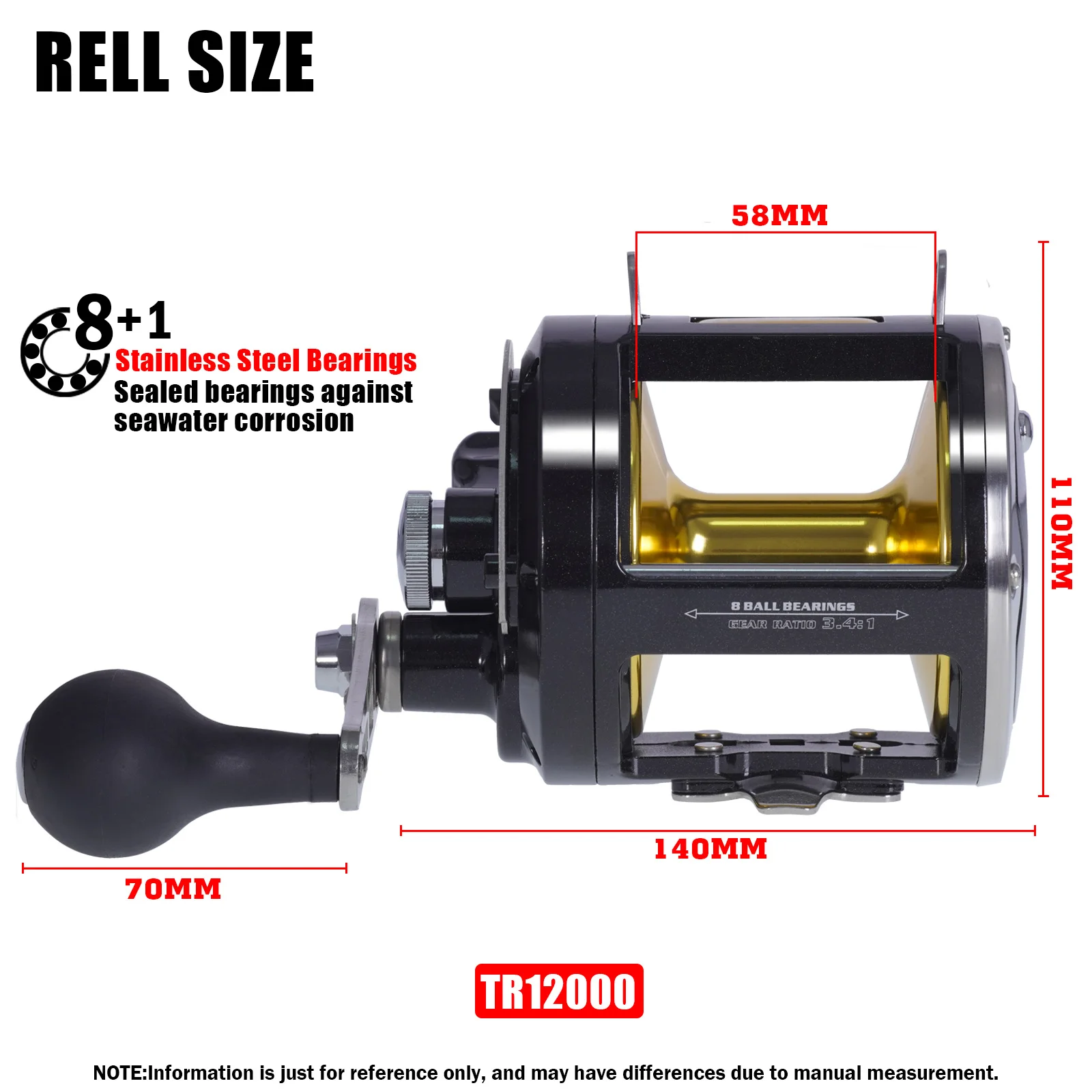 Carrete de tambor trolling aluminio 30KG – Agua salada para barco - imagen 3