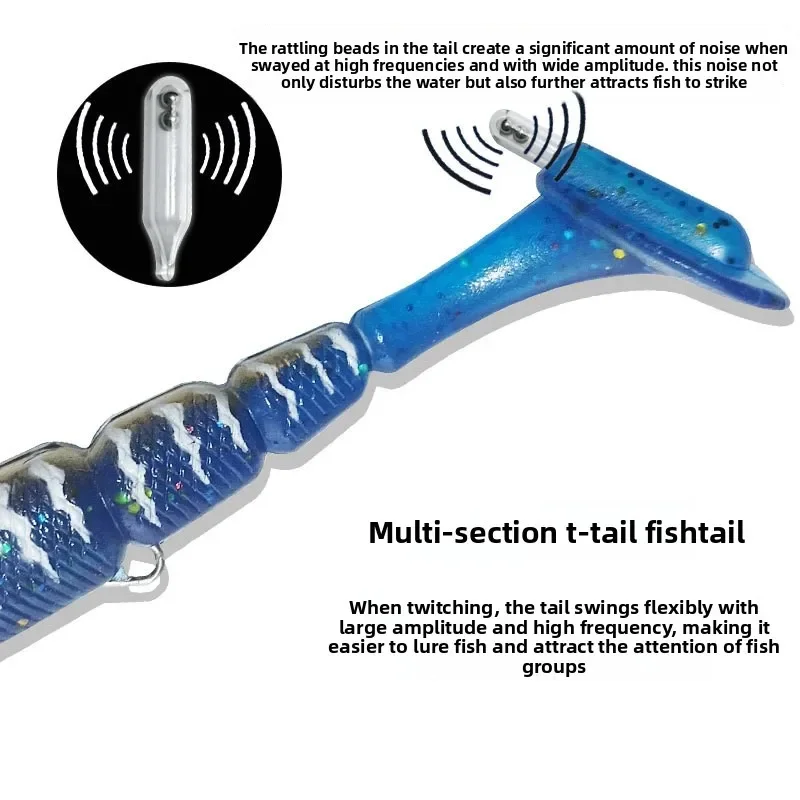 Señuelo de pesca multiinodal, 1 Uds., 35g, 130mm, Swimbait, anzuelo triple con cola en T de agua dulce, aparejos de plástico de silicona Barracuda - imagen 3