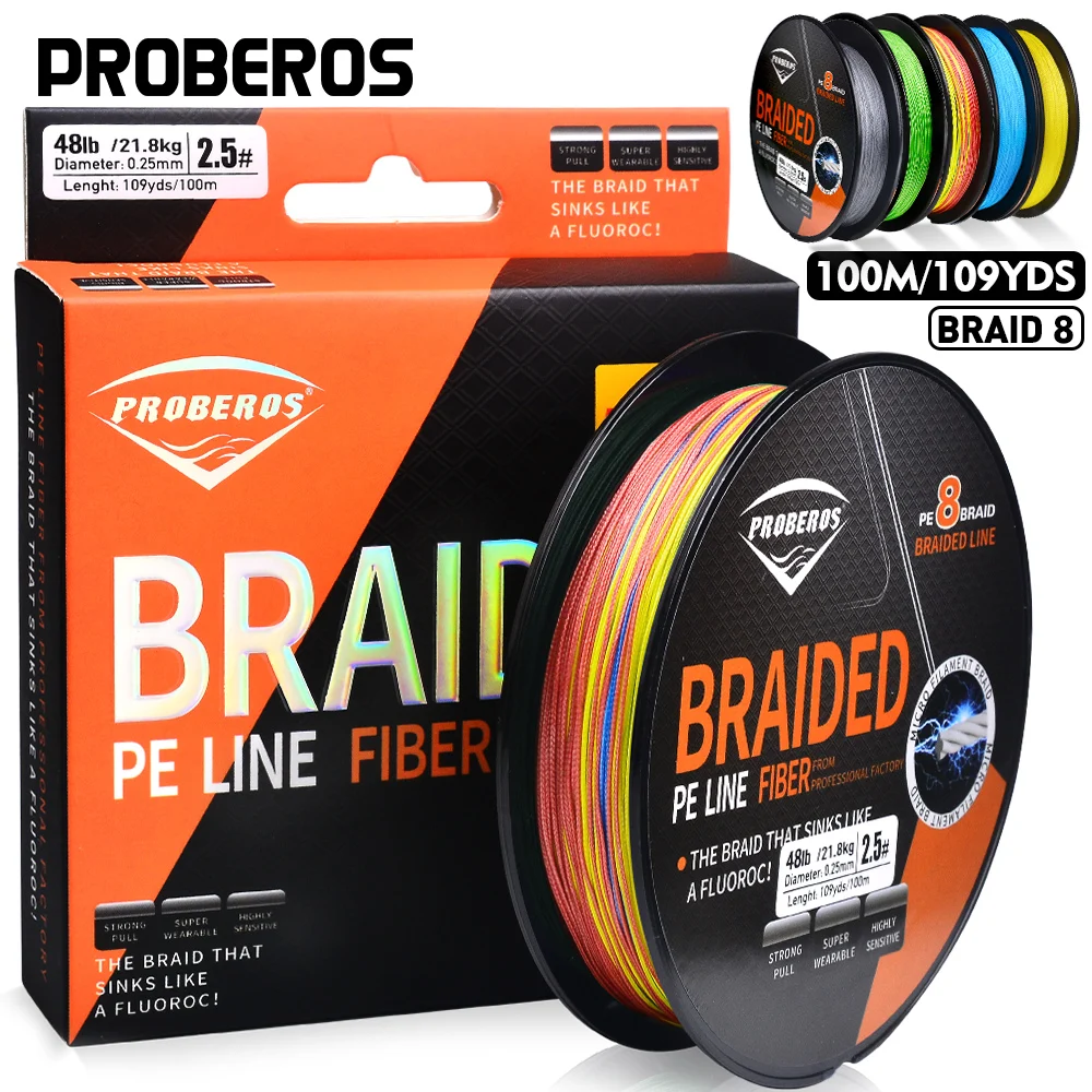 PROBEROS-sedal de pesca trenzado súper fuerte, 8 hebras, multifilamento de 100m/109YDS, línea trenzada antiabrasión, disponible en 22-10