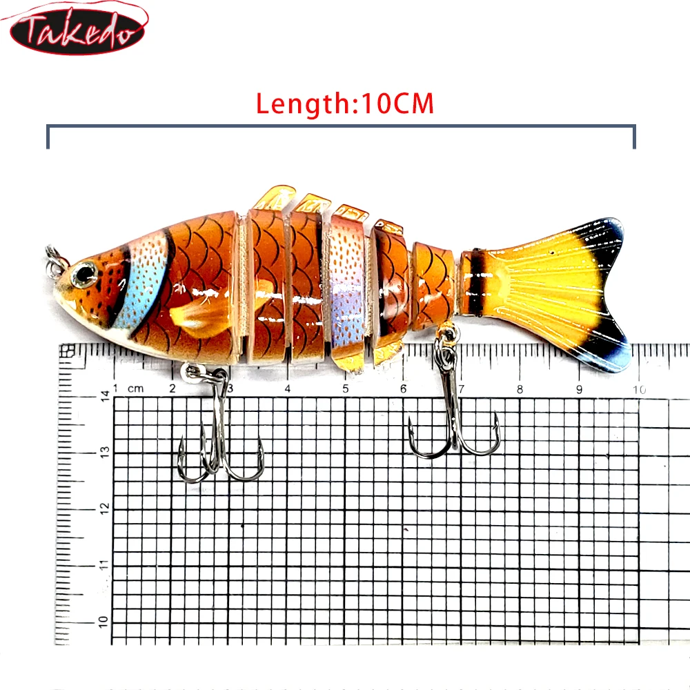 TAKEDO 10CM 15,5G Swimbait multiarticulado 7 segmentos Señuelos de pesca de mar con 6 #   Cebos biomiméticos realistas Wobber con anzuelo triple HS001 - imagen 4