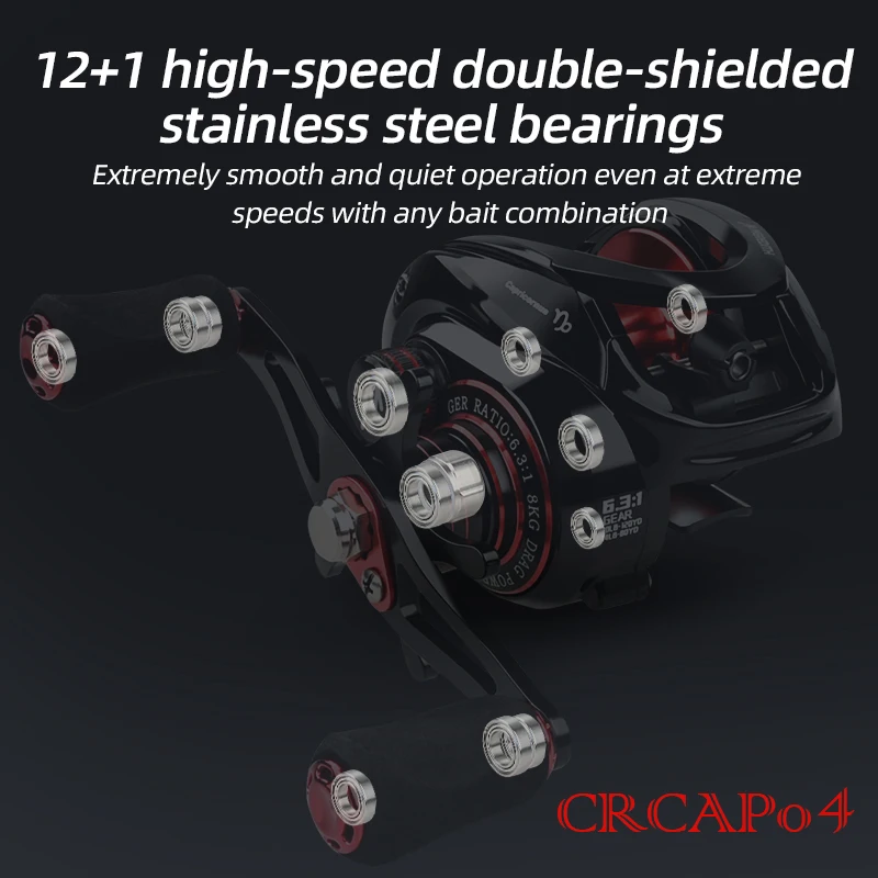 Carrete de Baitcasting de alta velocidad, 6,3: 1, Ratio de engranaje 12 + 1BB, sistema de freno magnético de agua salada, pesca ultraligera, serie CR04, nuevo - imagen 4