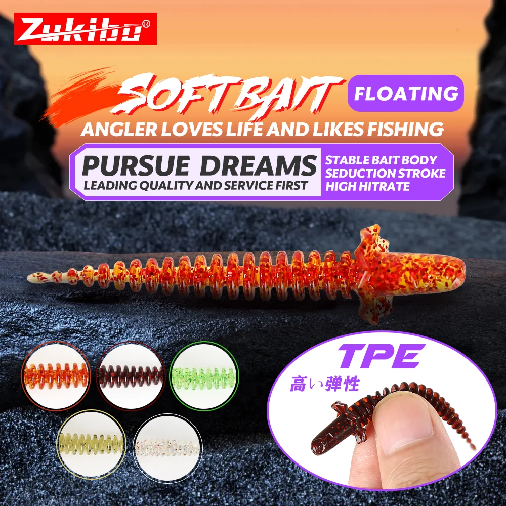 ZUKIBO 14/12pcs Schort Staart Worm Zacht Aas Spiraal Zachte Worm 50/65/75mm TPE Drijvend Zacht Aas Kunstmatige Plastic Rockfish Visgerei
