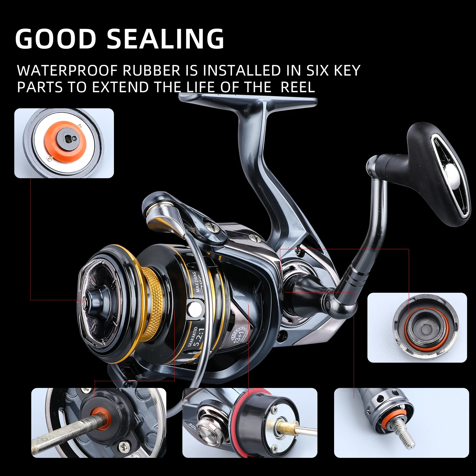 Bearking 12 kg Carrete spinning agua salada - 9+1 rodamientos 5.2:1 - imagen 3