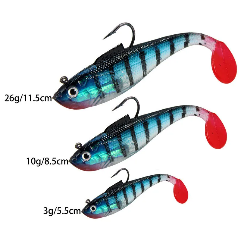 ALASICKA 5/8, 5/11,5 CM cabeza cebo suave cola en T Wobbler señuelo de Pesca carpa lubina cebo de goma Artificial Swimbait aparejos de Pesca - imagen 3