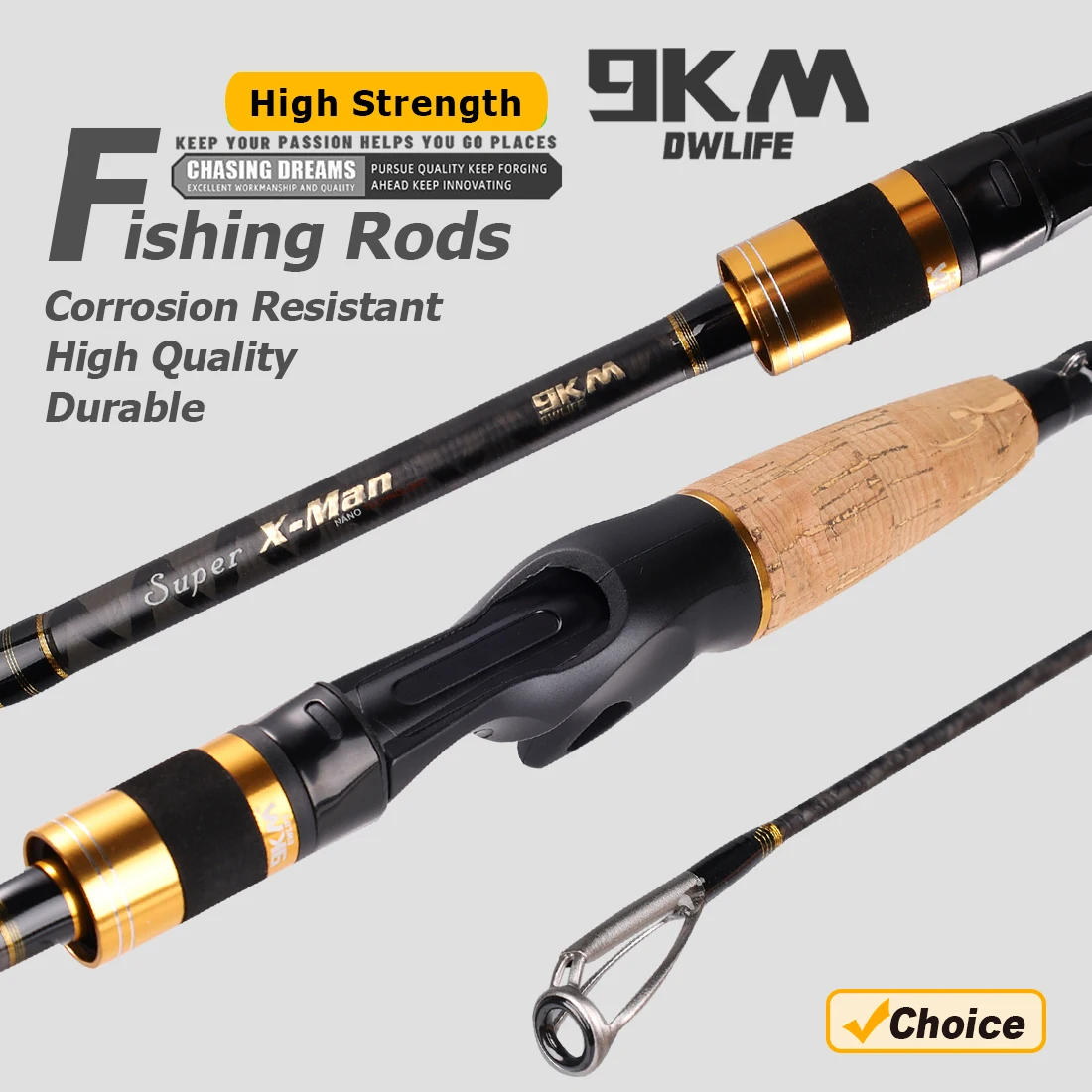 Caña de pescar de 9KM, 1,8 m/1,98 m/2,1 m/2,4 m, caña de pescar giratoria de fibra de carbono ultraligera, caña de pescar de viaje UL/ML/M/MH