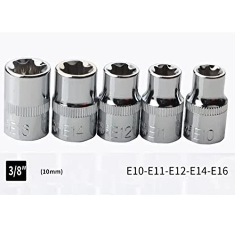 Juego de enchufes de torsión de ciruela hexagonal E-Torx de 14 Uds con estuche de 1/4, 3/8, 1/2 pulgadas, juego de enchufes de estrella externos hembra, enchufes de E4-E24 - imagen 4