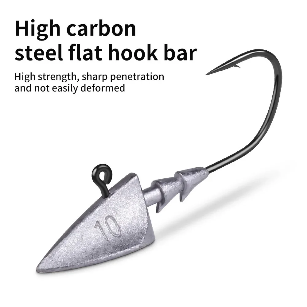 10 unids/set anzuelos de cabeza triangular 3,5/5/7/10g tipo barco anzuelo de pesca plantilla de gusano suave anzuelo volcado señuelo cabeza de plantilla anzuelo anzuelo de aparejos de pesca - imagen 4