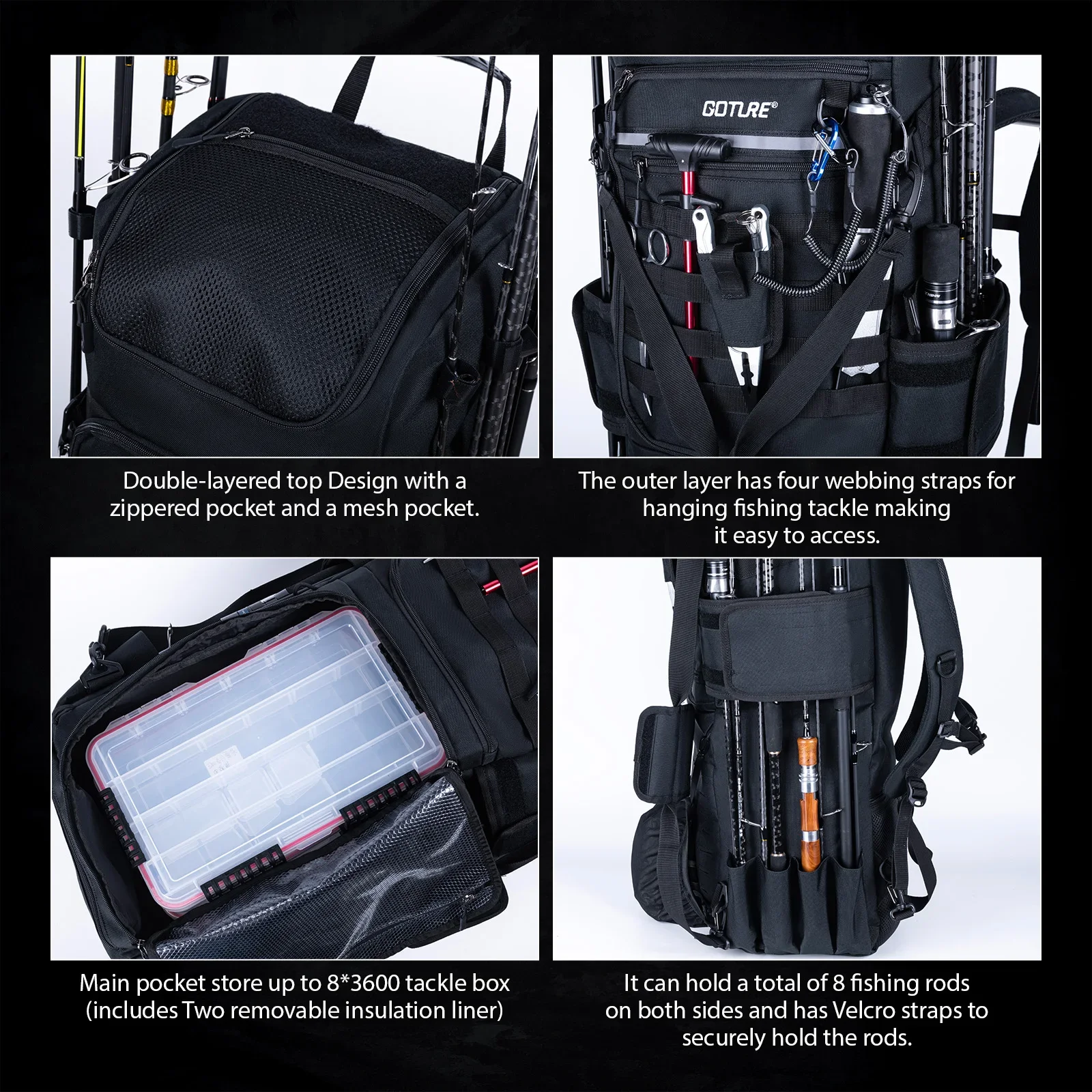 Goture-mochila de pesca grande de 130L, almacenamiento de equipo plegable, bolsa multifuncional para exteriores, equipo de pesca, Camping y senderismo - imagen 5