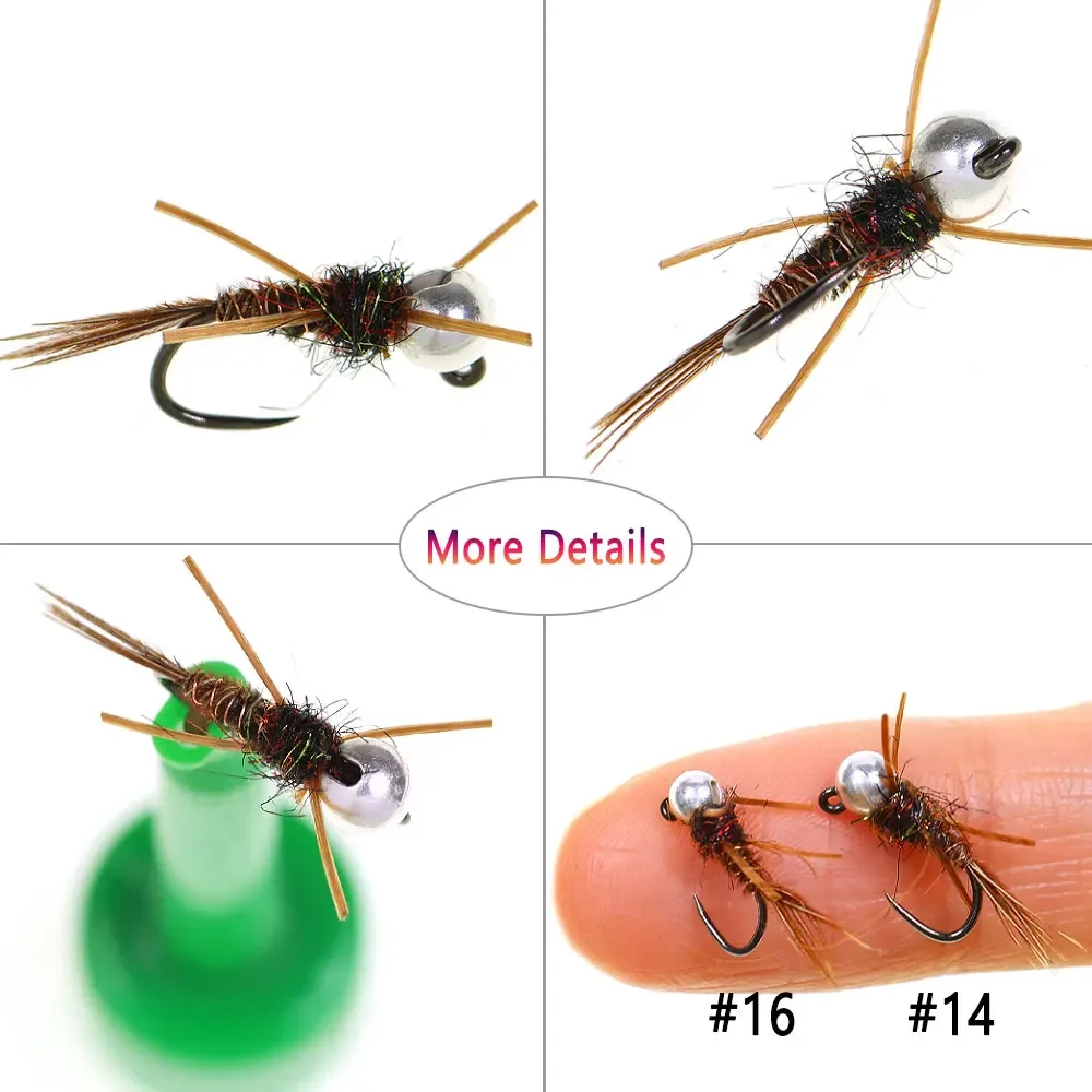 Bimoo 4 piezas # 16 # 14 Jig Bead Head Barbless Stonefly fregadero rápido cola de faisán patas de goma húmedo Euro ninfa mosca trucha Señuelos de pesca - imagen 5