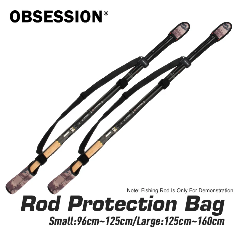 OBSESSION Bolsa de almacenamiento de caña de pescar ajustable, cinturón de hombro portátil para caña de pescar, bolsa protectora de cinturón para caña de pescar