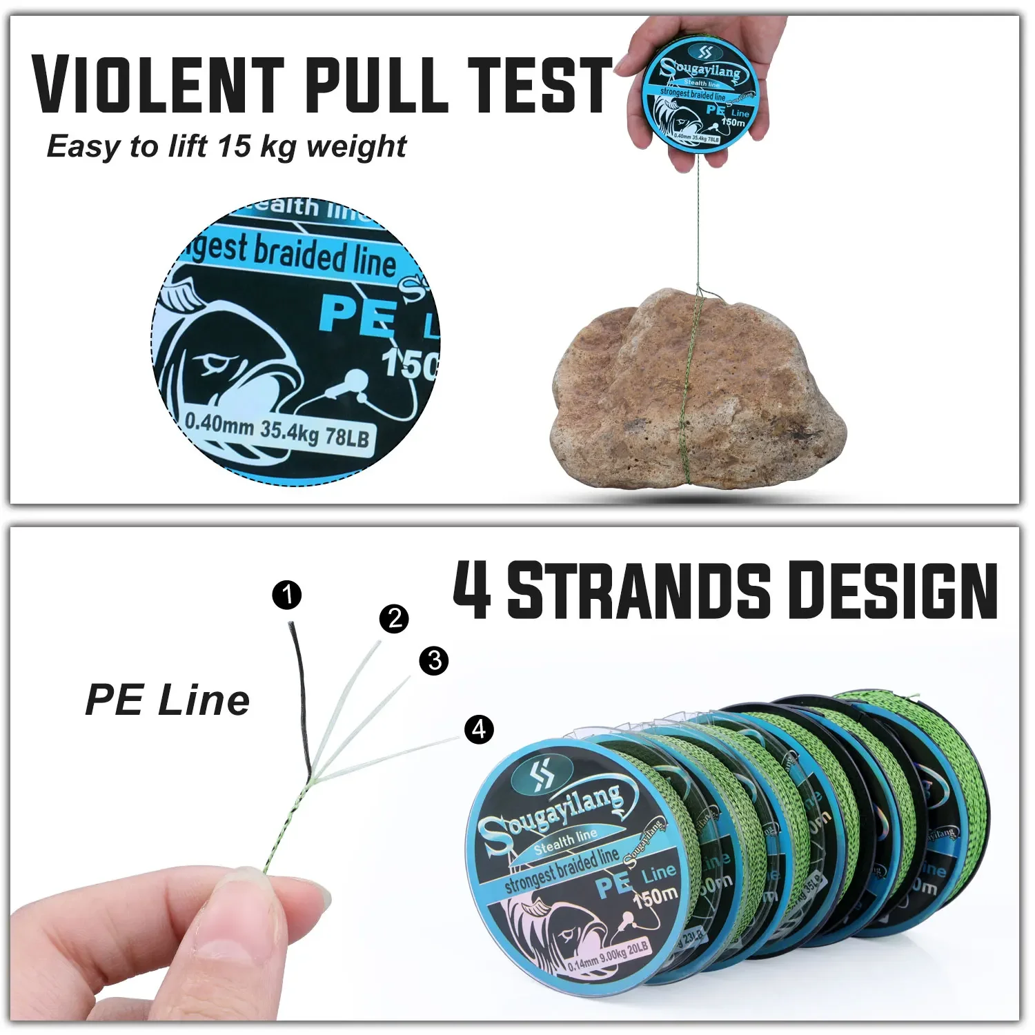 Sougayilang-línea de pesca trenzada superfuerte, hilo de camuflaje Invisible multifilamento, alambre de pesca de carpa, 4 hebras, 150M-550M - imagen 5