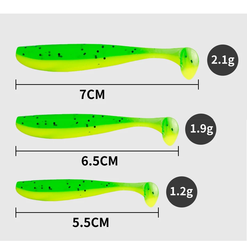 20 piezas cola en T cebo suave gusano 5,5/6,5/7cm señuelo de pesca cebo de 2 colores - imagen 3