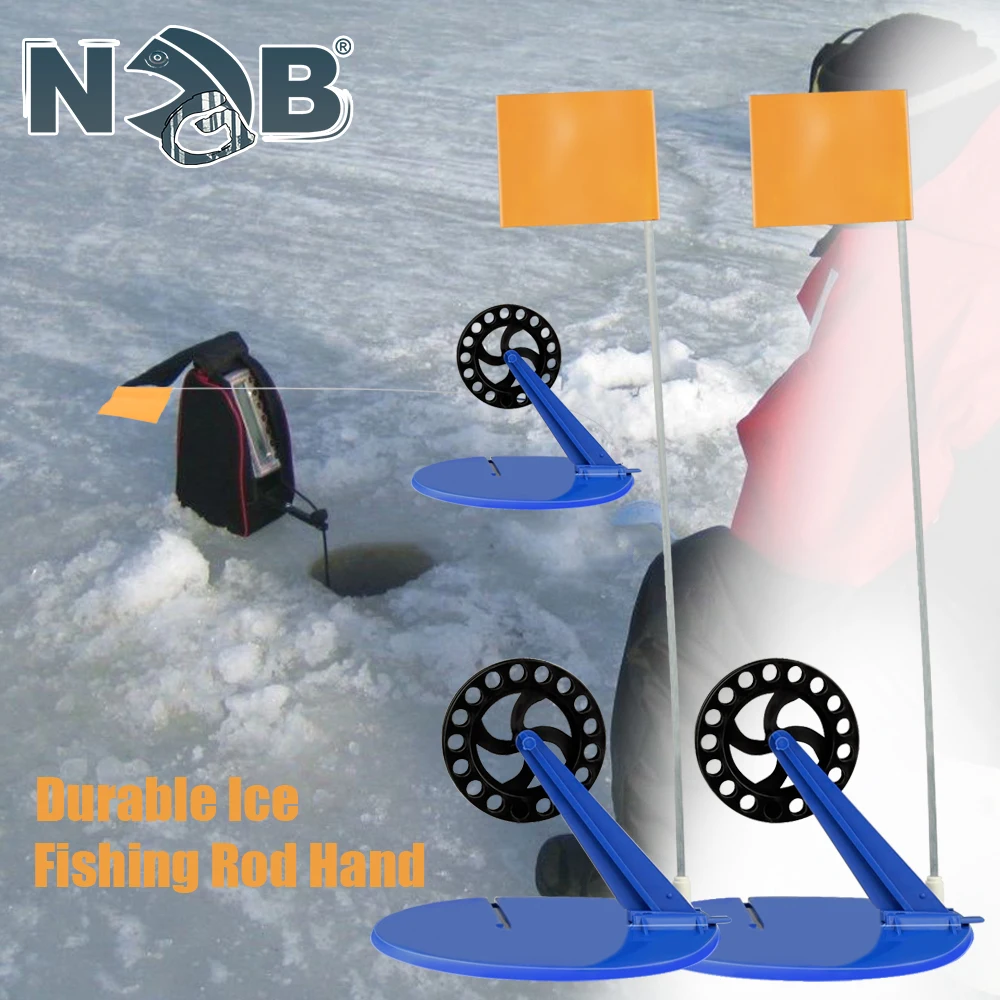 NGB 2 unids/set caña de pescar en hielo de invierno punta hacia arriba con marcador de bandera caña de pescar en hielo herramienta de pesca portátil bandera plegable