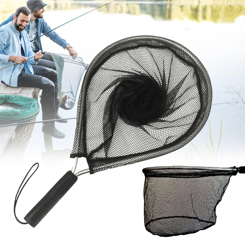 Red de aterrizaje de aleación de aluminio y nailon portátil, red negra para pesca con mosca, protector de peces, malla sin nudos, red de mano para trucha, trampa para pesca al aire libre - imagen 5