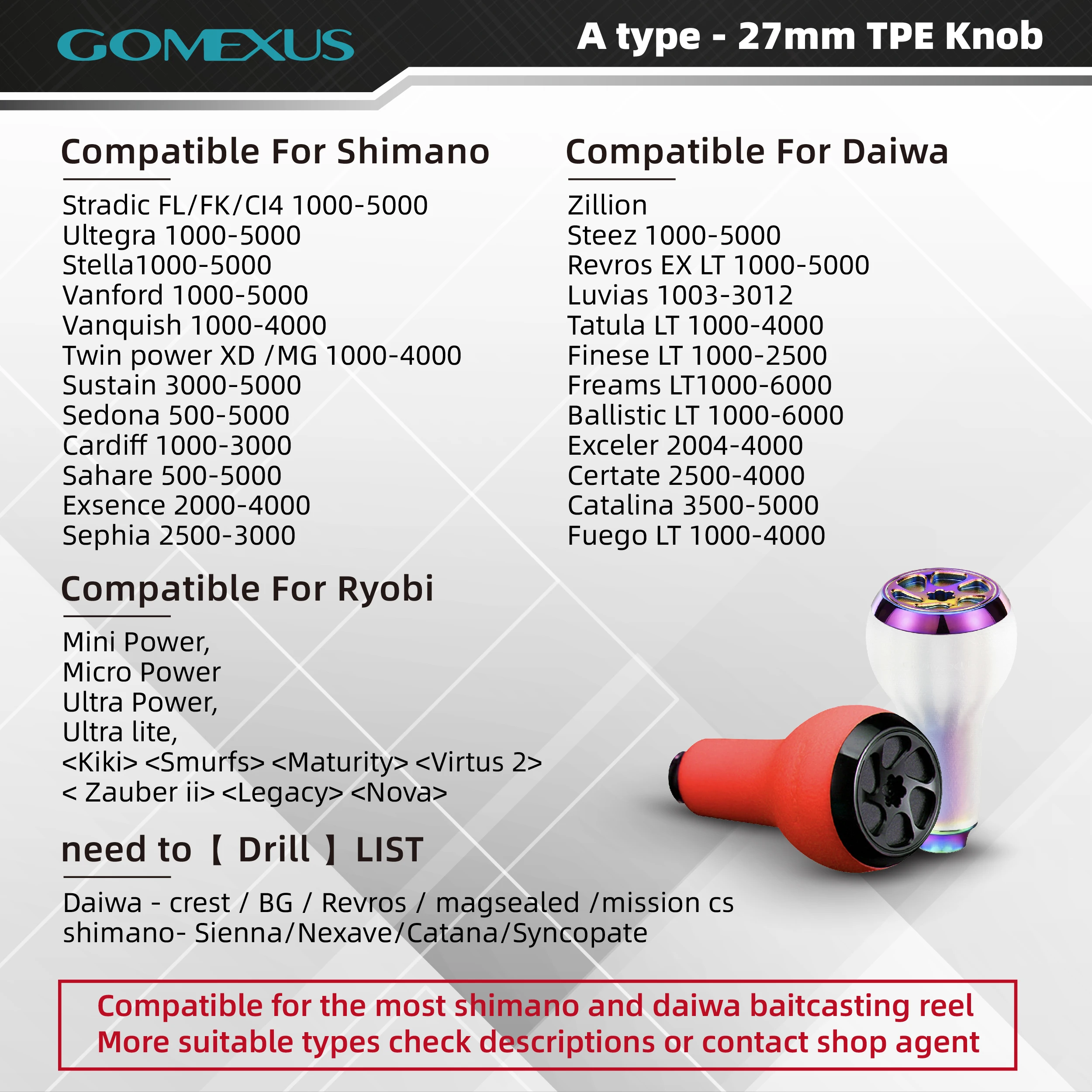 Gomexus, nuevo carrete de pesca de corcho, perilla de mango de 27mm para pesca de lubina para Shimano Stradic CI4 Stella Daiwa, mango de carrete A27 - imagen 2