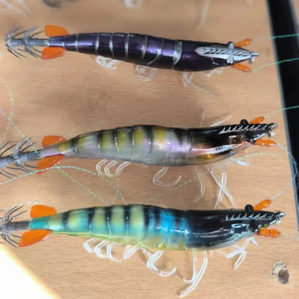 Plantilla de calamar de tamaño 9cm, anzuelo de camarón de 11g de peso, señuelo de hundimiento lento, diseño Egi, forma de sepia, cebo de pulpo, pesca en agua salada