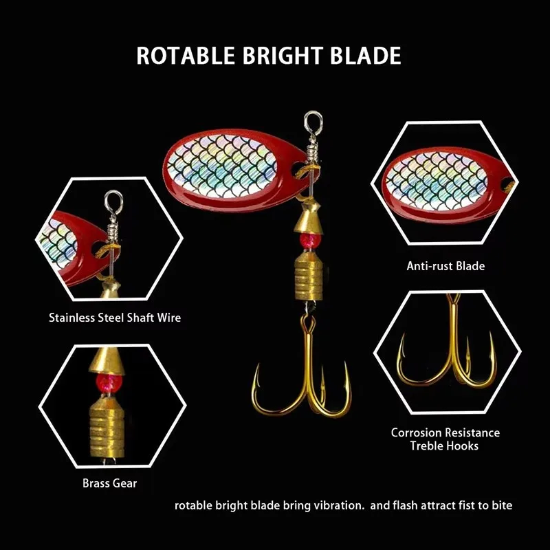 10 unids/lote 3,5g Señuelos de Pesca cuchara giratoria de Metal Kit de señuelo cebo duro aparejos con anzuelos para lubina Lucio trucha agua salada agua dulce - imagen 3