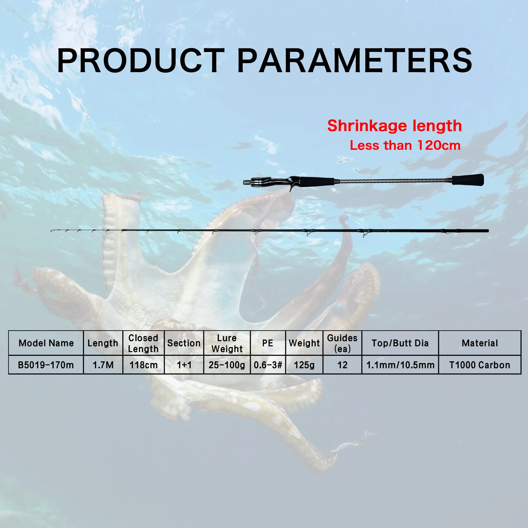 BIUTIFU punta de titanio pulpo fundición Jigging Fuji caña de pescar 1,7 m potencia 25-120g T1000 carbono alta calidad señuelo calamar barco poste - imagen 2