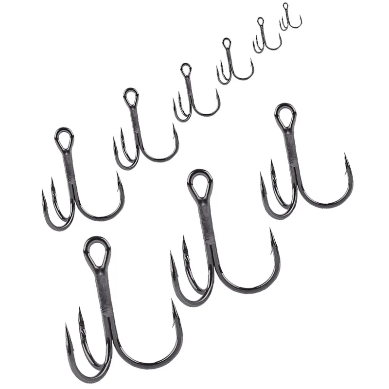10 Uds. Anzuelo de pesca de acero rico en carbono, anzuelos triples volcados, aparejos de pesca, triples redondos para lubina, pike - imagen 3