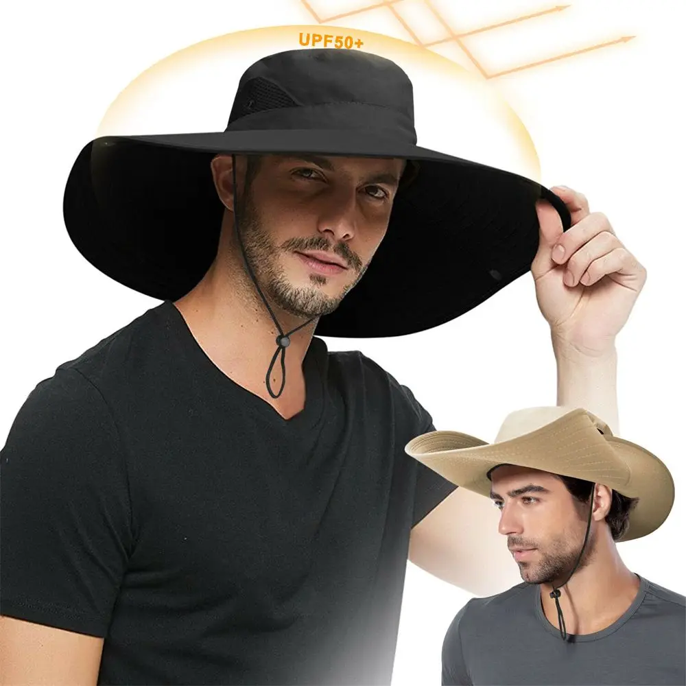 Montar hombres mujeres protección solar UV verano pesca sol pescador sombrero visera ancha ala sombrero Boonie cubo gorra - imagen 2