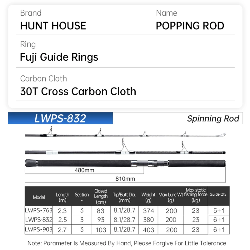 Hunthouse Popping Fising Rod 3 secciones Ocean Spinning 30T 2,5 m peso del señuelo 200g fibra de carbono Fuji anillo guía accesorios para barcos - imagen 3