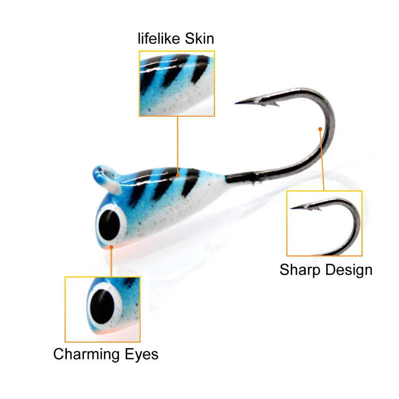 Señuelo de pesca en hielo en forma de ballena, Mini anzuelo de cabeza de plomo de Metal, cebo de pesca Jigging, aparejos de pesca en hielo de invierno, 6 piezas, 2cm, 16g - imagen 4