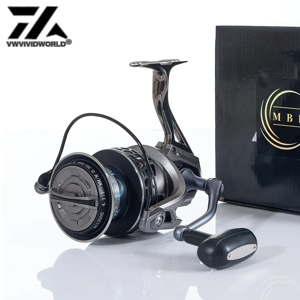 VWVIVIDWORLD, arrastre 8000-12000,15KG, carrete de pesca de agua salada, carrete de aleación, rodamiento de acero, engranaje de aleación, brazo de Metal, carrete giratorio para barco de mar - imagen 3