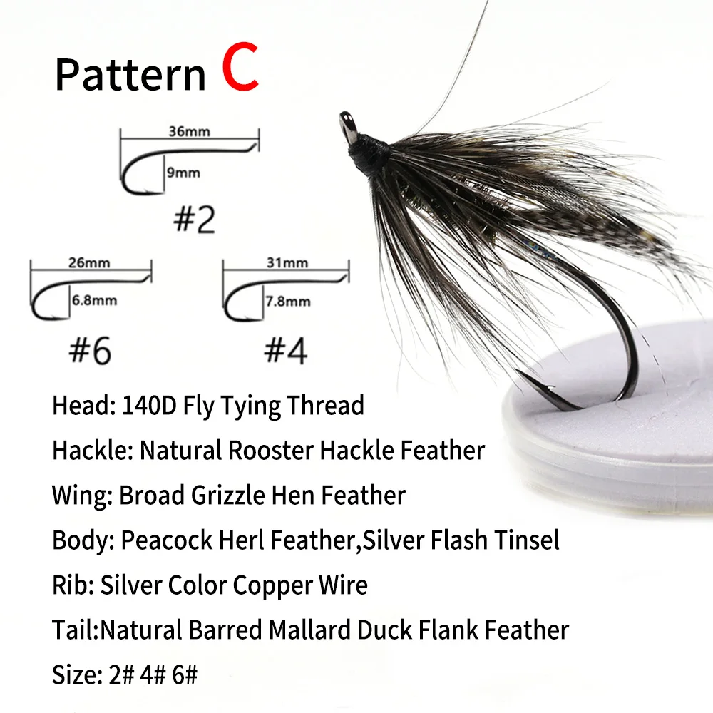 Bimoo 6 piezas # 2 # 4 # 6 trenzas de carga volar serpentinas clásicas salmón Steelhead señuelo de pesca cebo azul rojo oscuro gris - imagen 5