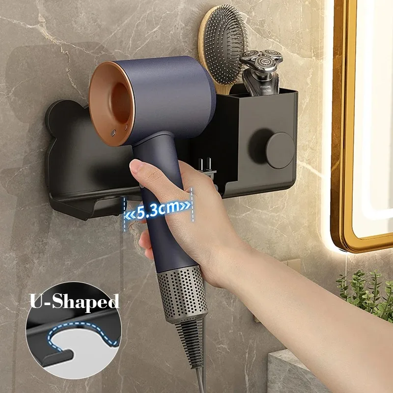 Estante de baño para secador de pelo, soporte colgante sin perforación, almacenamiento de ducha, alambre enrollado, estante de pared