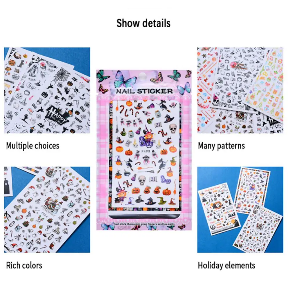 Pegatinas para uñas con temática navideña, calcomanías para decoración de uñas de Halloween, Accesorios de belleza para uñas - imagen 5