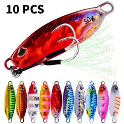10 unids/set plantilla de Metal cuchara señuelo cebo Artificial Shore Jigging lento aparejos de pesca de lubina 10g 15g 20g 30g 40g 50g